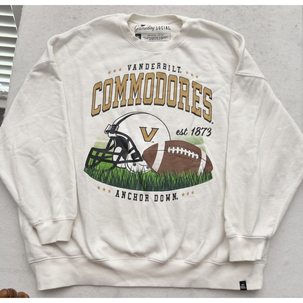 Vanderbilt Commodores Football Crewneck Sweatshirt Mens XL Pullover White
